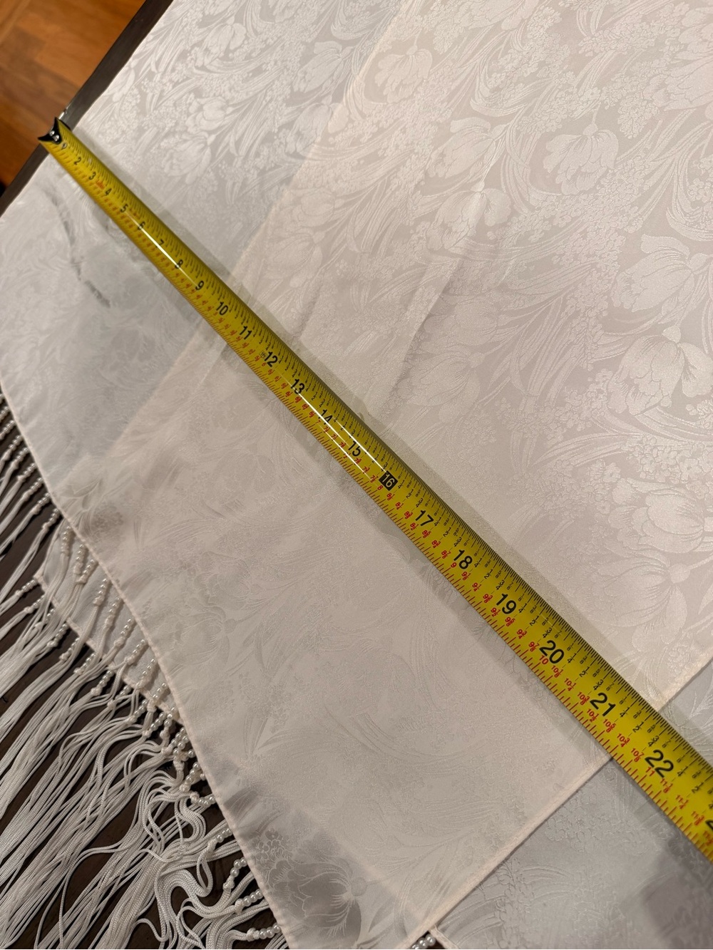 Charter Club 100% Silk Ivory Floral Jacquard Fringe Shawl Wrap #709 - Picture 11 of 11
